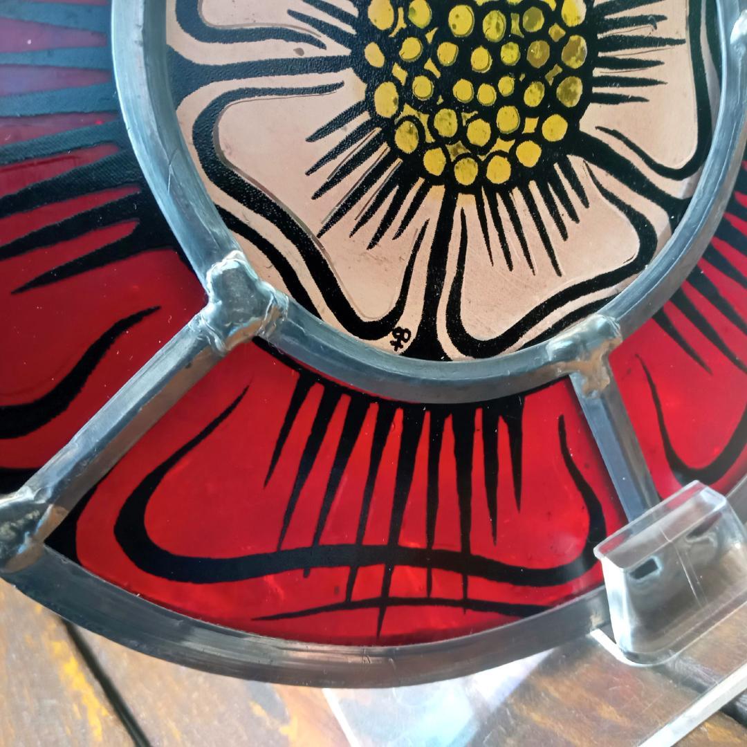 アメリカ ステンドグラス 中世風 教会風 花文様バラ窓グラスマスターズ社 花紋様