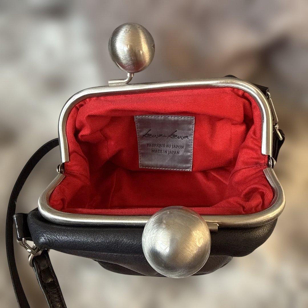 kawa-kawa カワカワ がま口 ショルダーバッグ ブラック 本革 レザー