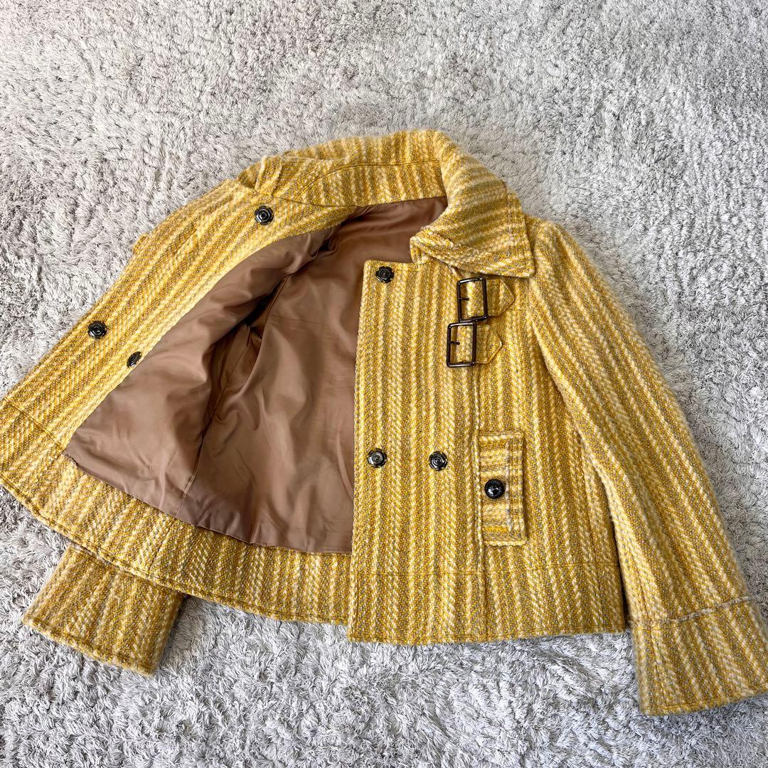 【サンプル品】バーバリーブルーレーベル ヘリンボーン ツイード コート イエロー