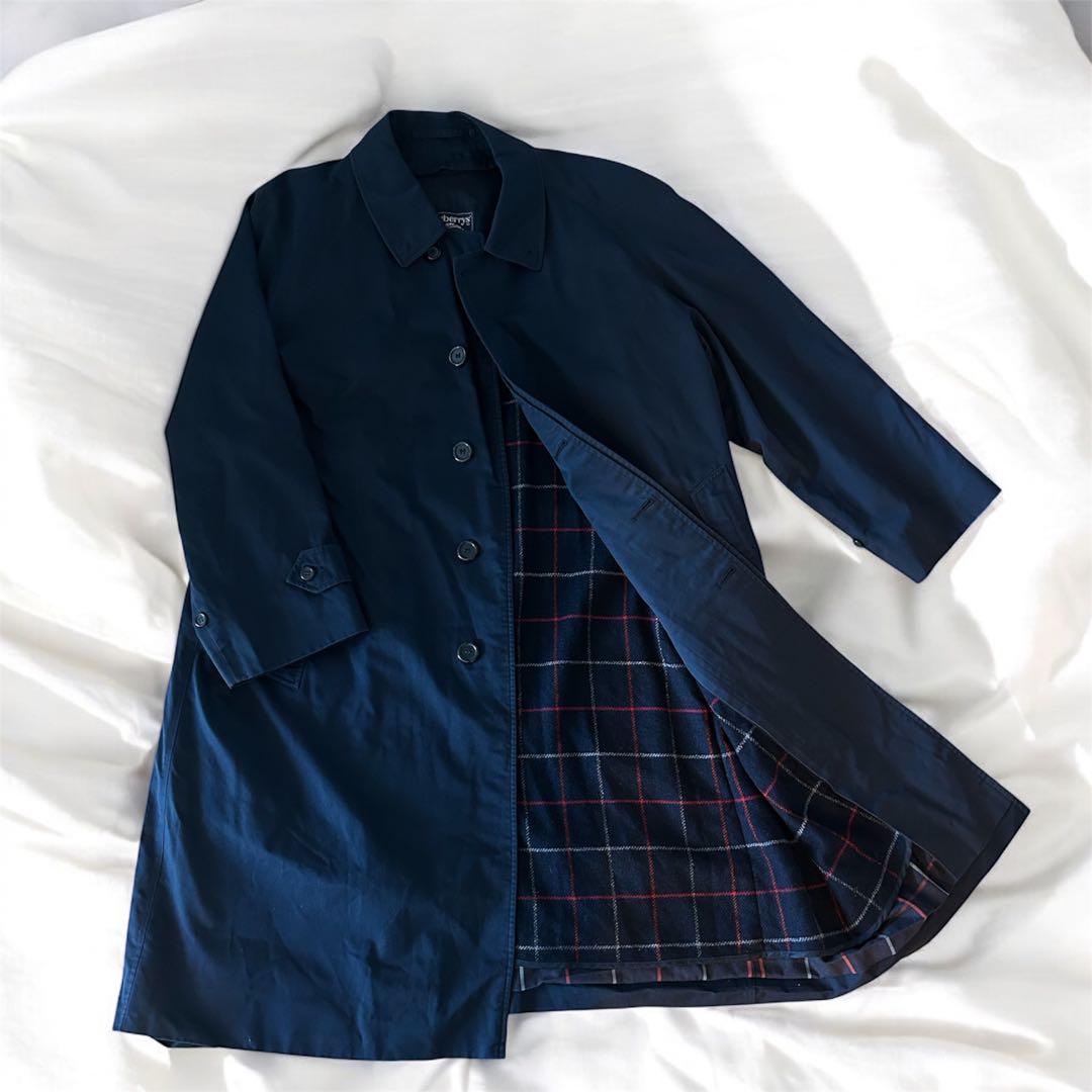 【極美品/希少LL】バーバリー ステンカラーコート ウールライナー メンズ 紺色