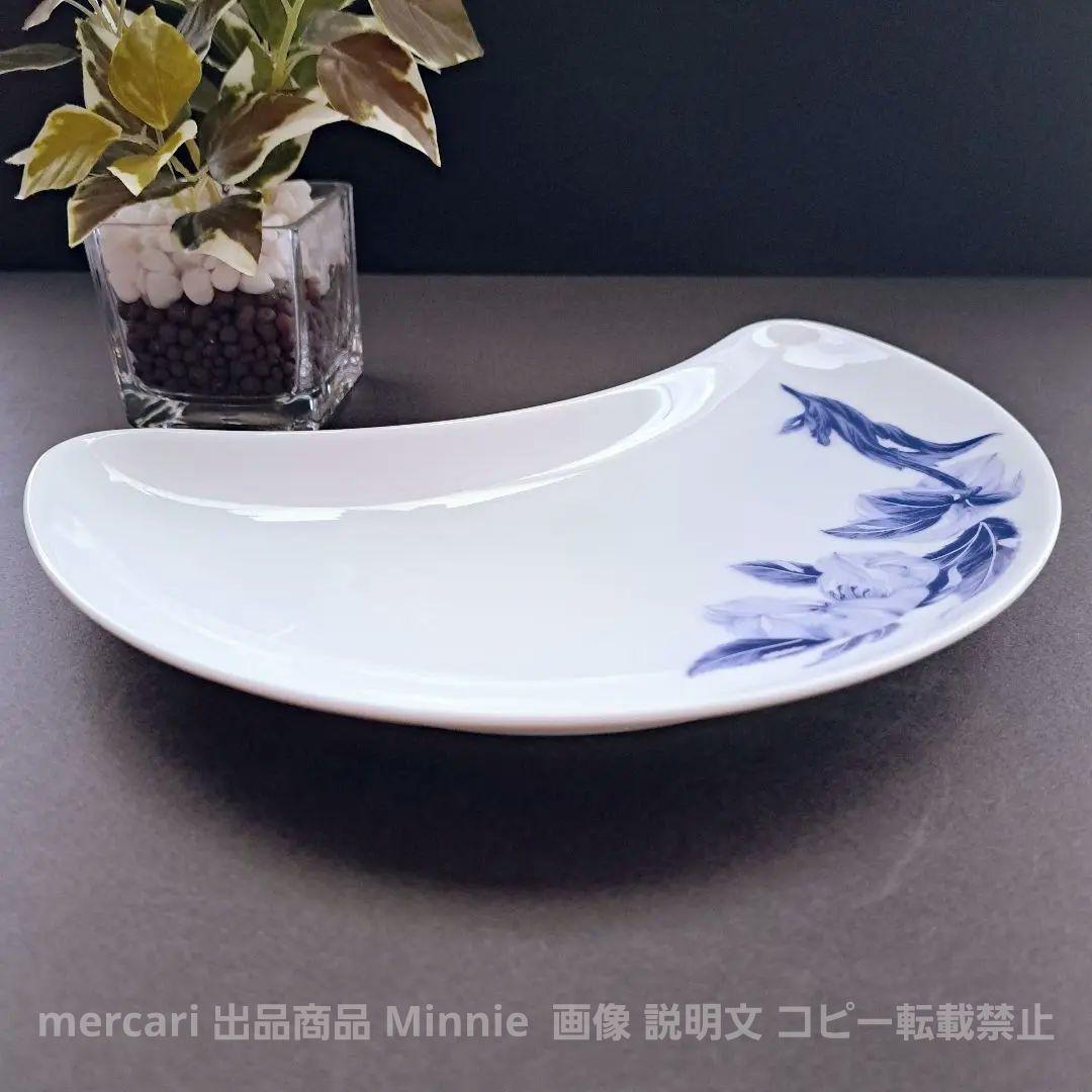 宮内庁御用達★深川製磁★オリエンタルブルー★クレセントプレート★２枚★１枚未使用