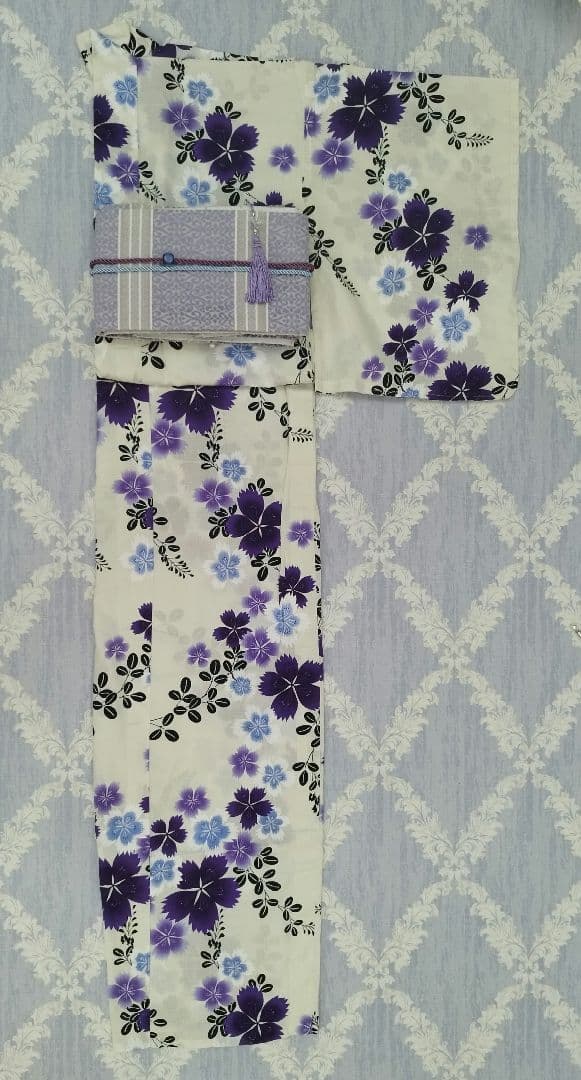 浴衣 綿紅梅 撫子 なでしこ 白 青 紫 水色