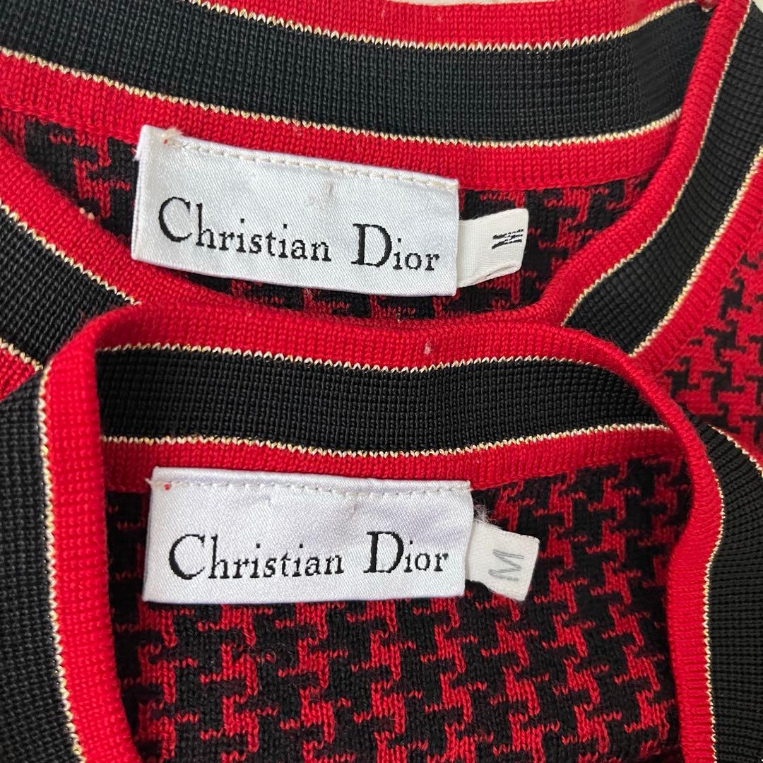 美品♡クリスチャンディオール ロゴ刺繍 千鳥格子 アンサンブル M レッド