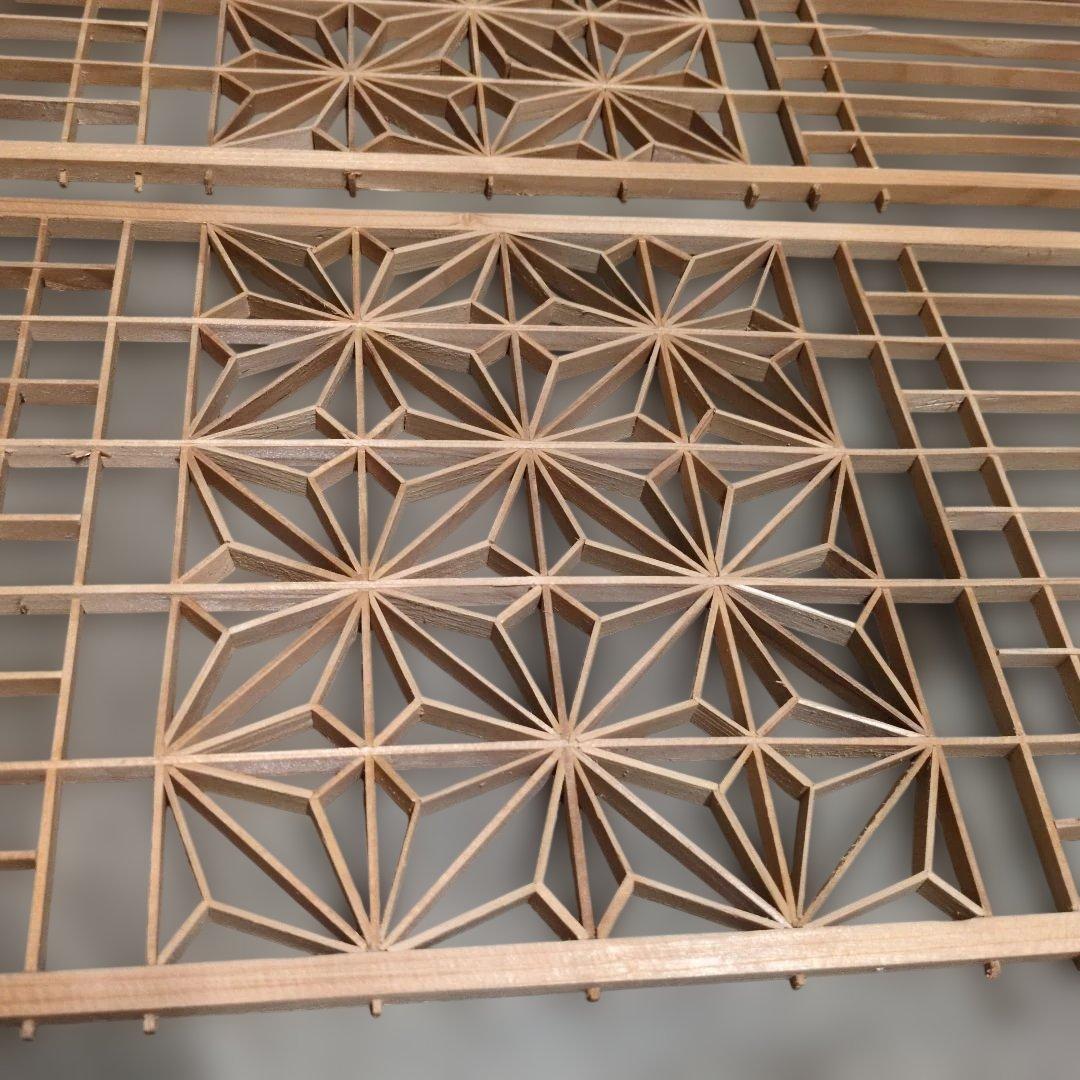 昭和レトロ 組子欄間 2枚セット① 書院障子 建具 衝立 引戸 ガラス戸