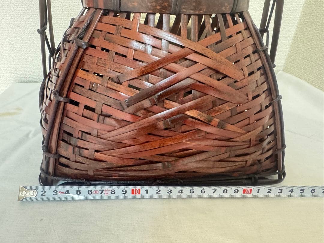 京竹工芸花籠　竹籠　花入　茶道具平安竹美斎　未使用