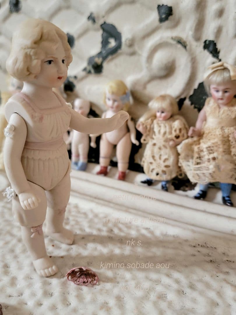 ▼ 超希少　ヴィンテージビスクドール　ピンクセイラー　リボン　手足ジョイント