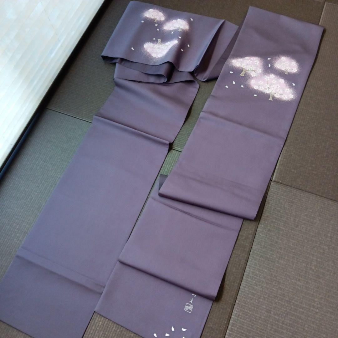 手描き友禅 工房さはこ　友禅作家　佐波古直明氏　九寸名古屋帯　夜桜