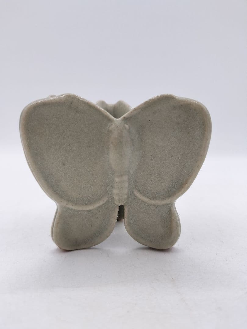 c734 蓋置 灰釉 蝶　遠州七窯　膳所　陽炎園 木箱 茶道具 古物