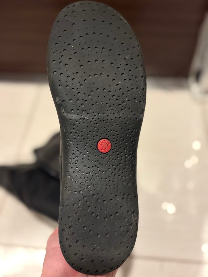 カンペール　ブラックレザー ロングブーツ サイドファスナー