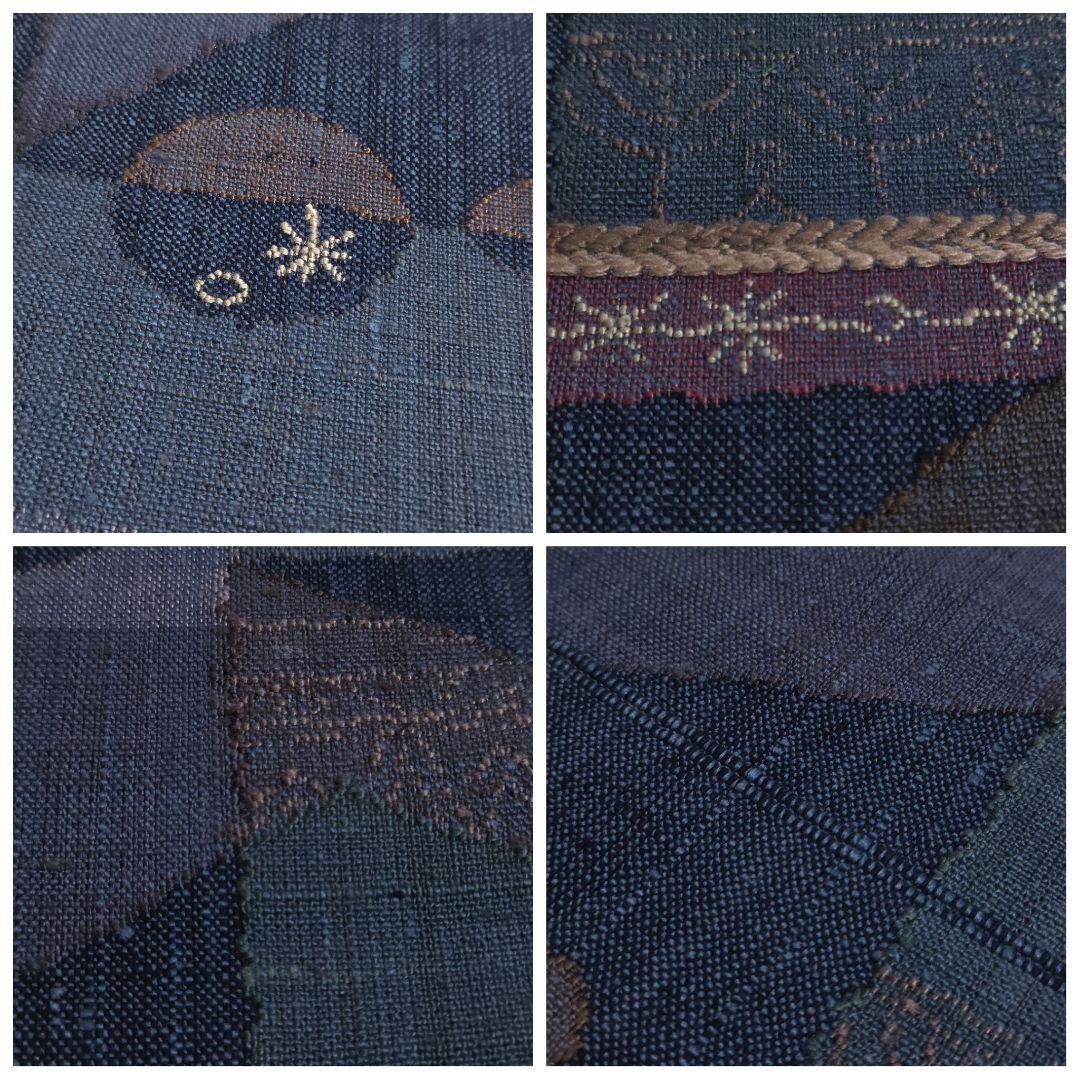 A◆着物くつろぎ 抽象デザイン ナチュラル 六通 紬 正絹 松葉仕立て名古屋帯