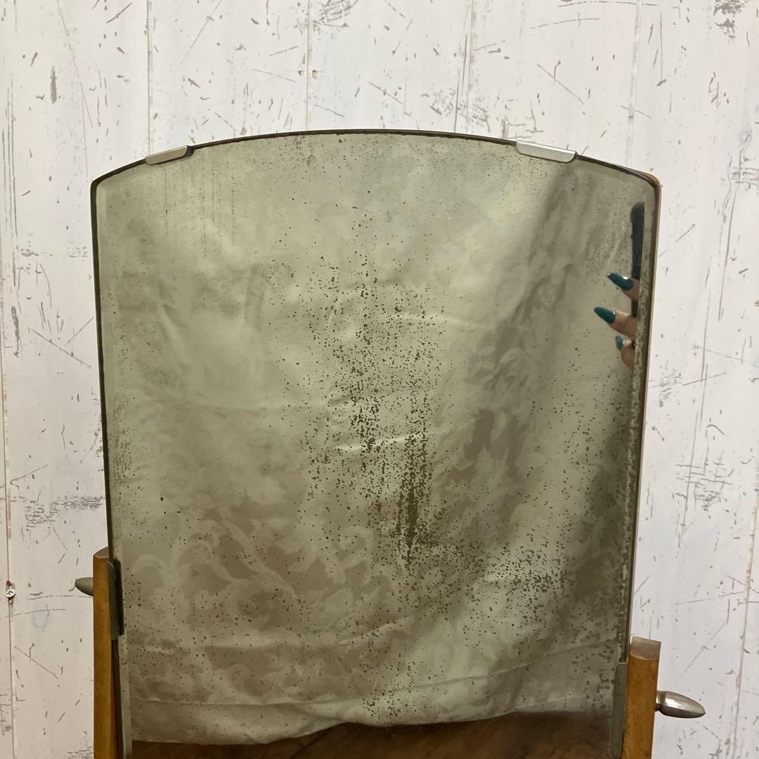 A-4 昭和レトロ 木製 鏡台 化粧台 ドレッサー 一面鏡 花柄 卓上 収納