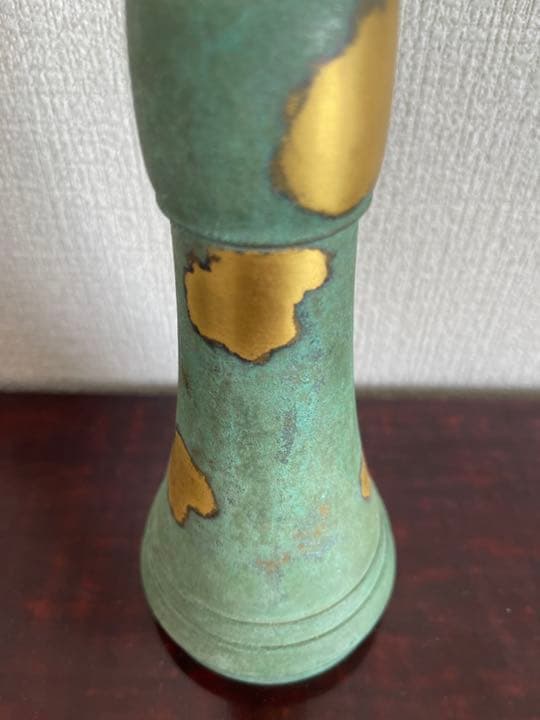 塗金銅花器 立鼓式 花瓶　花生　蔵六造　工芸品