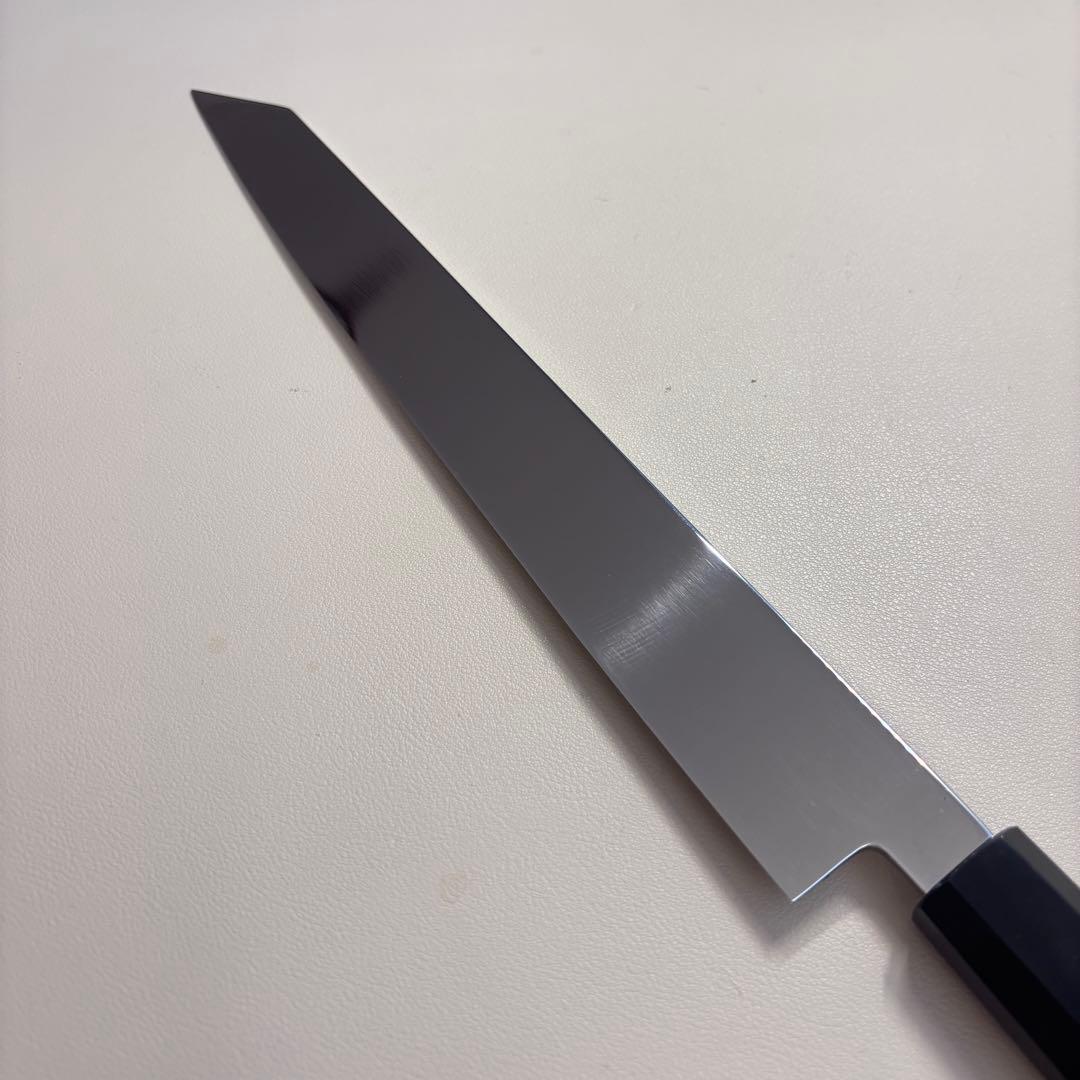 270mm 切付柳刃包丁 鏡面　黒檀黒水牛八角柄 刺身包丁 【全鋼】'鞘付き