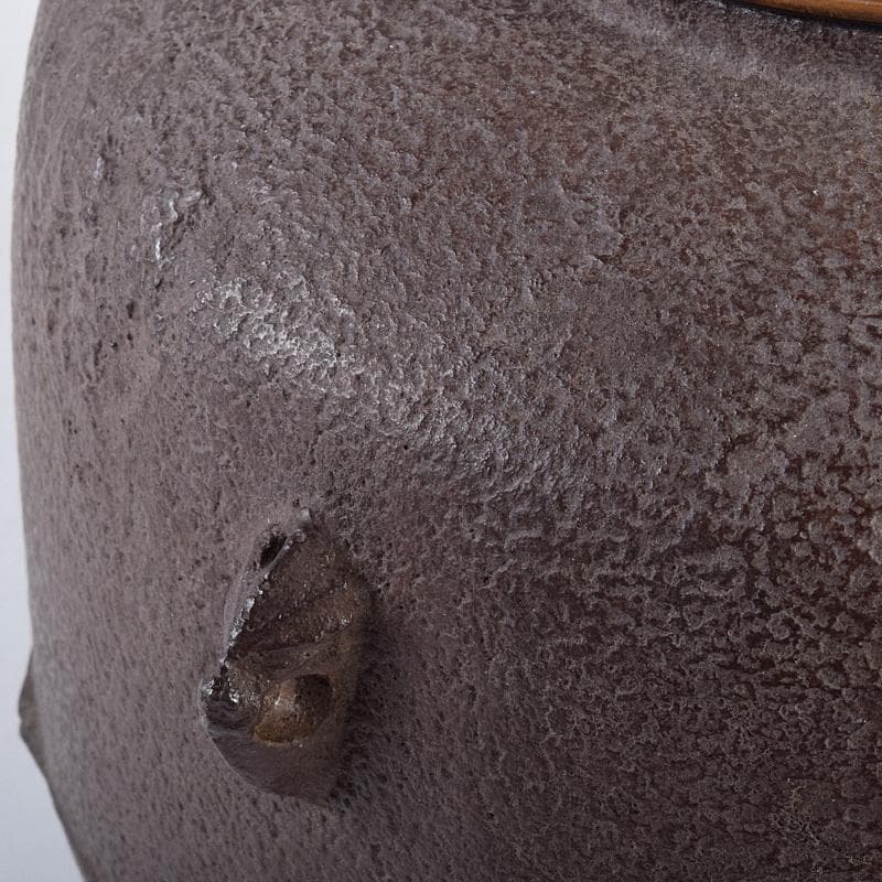 茶道具　釜師　畠春斎作　尻張形釜　鉄釜　ワラ釜敷付　共箱　M　R7824B