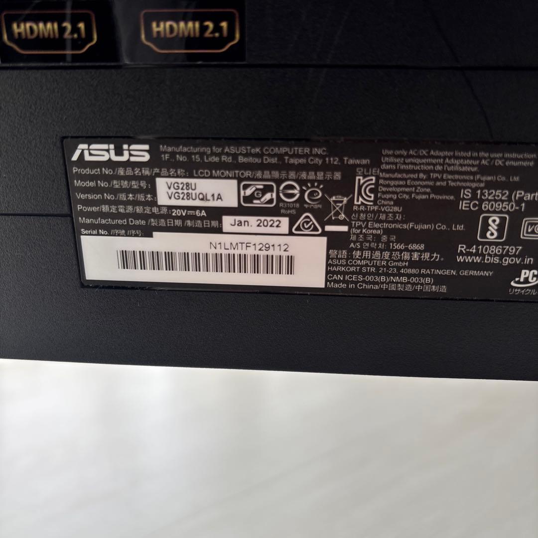 ASUS TUF Gaming 28インチ 4Kモニター VG28UQL1A