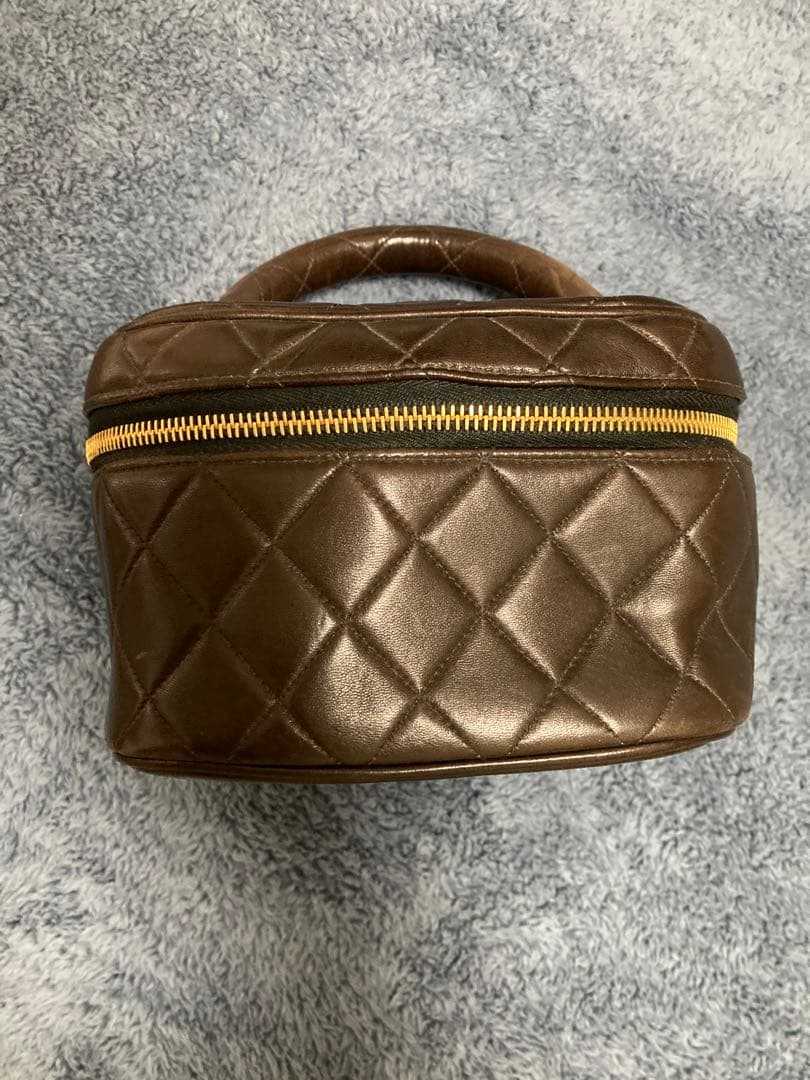 ビンテージ　シャネル　バニティ　ブラウンレザー キルティングバッグ