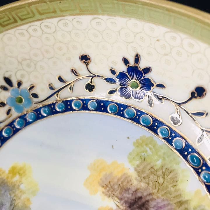 オールドノリタケ  風景画　コンポート　エナメル装飾