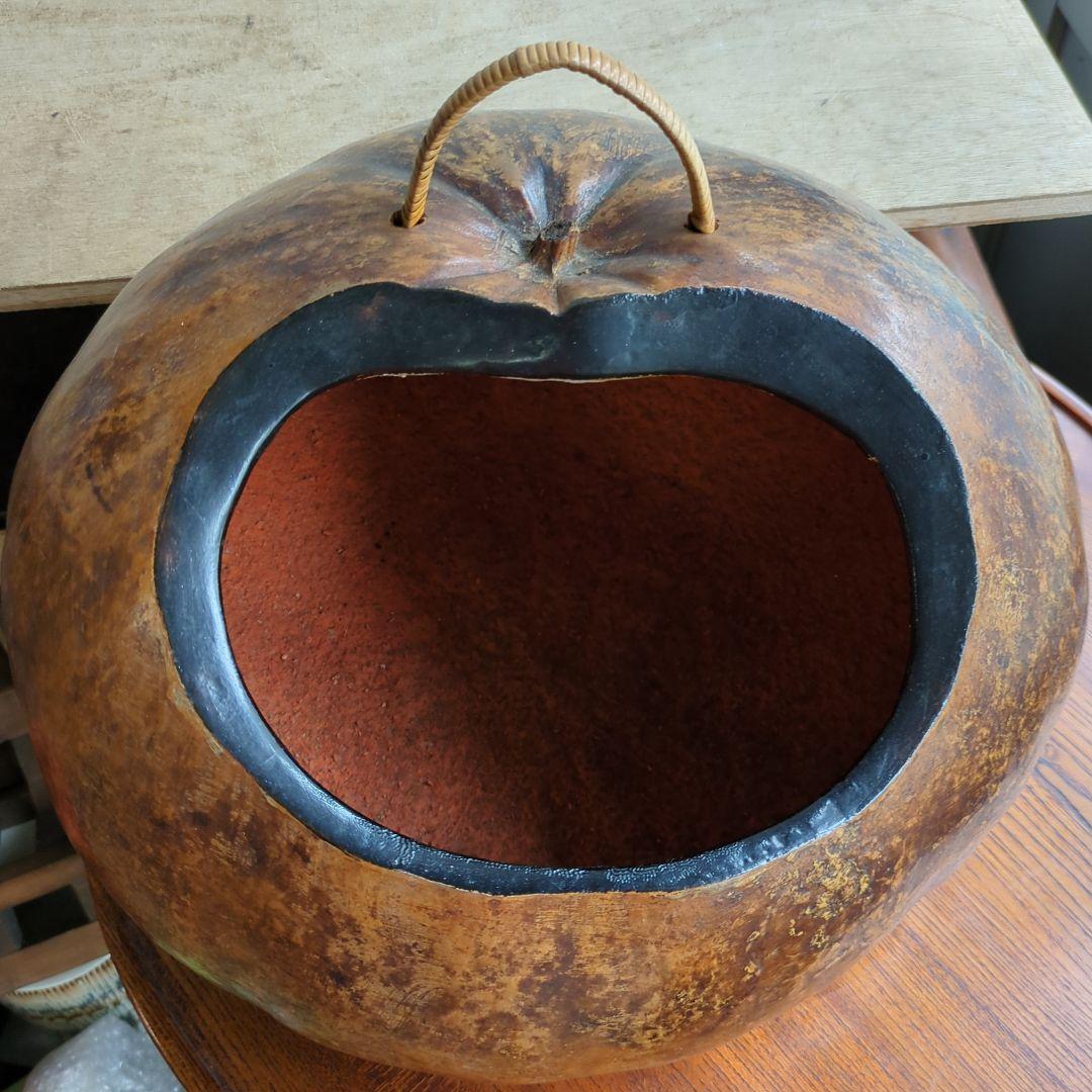 骨董 瓢炭斗 ふくべ細工 炭入れ 炭斗 木製 茶道具茶道 お点前 炭