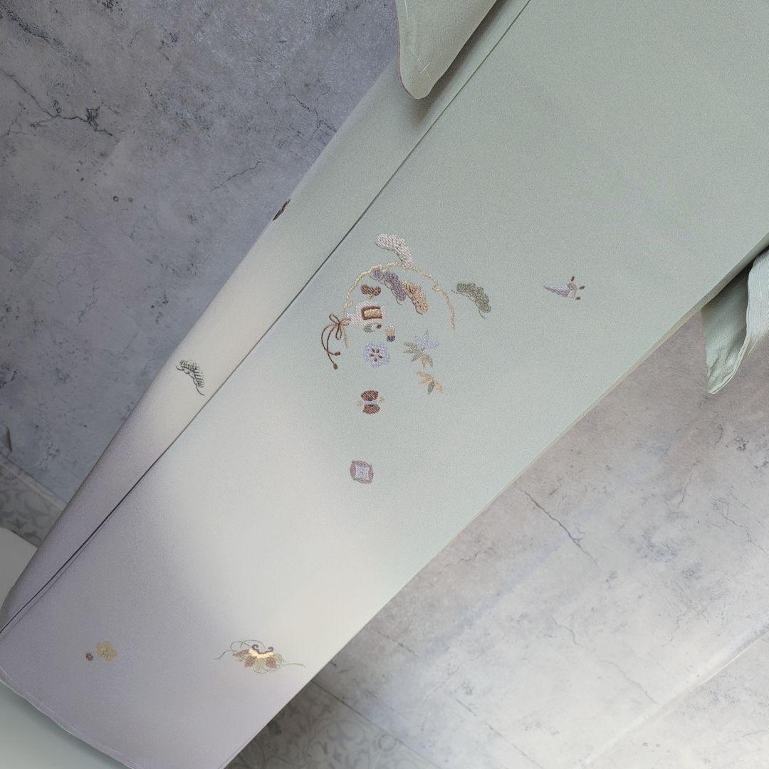 訪問着　フルセット　付け下げ　着物　正絹　刺繍　シンプル　爽やか　しつけ糸　A1