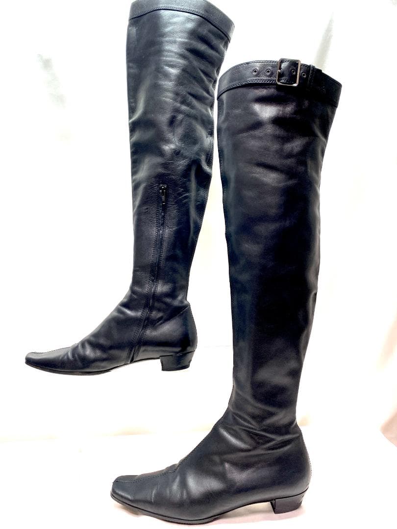 GUCCI グッチ ニーハイブーツ バックル付き ロングブーツ レザー ブラック