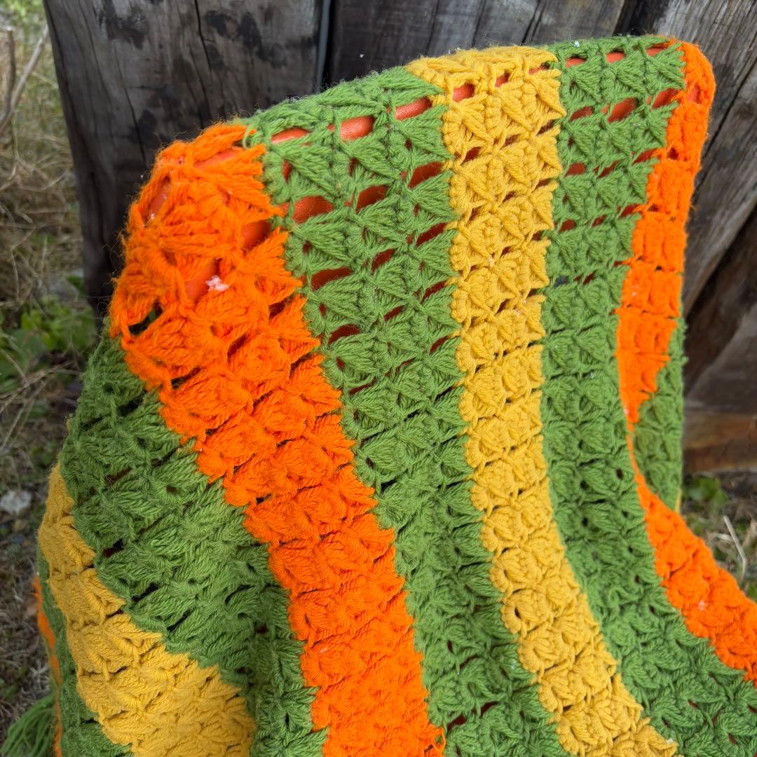 【USA vintage】グラニー ブランケット レトロ　膝掛け　ラグ