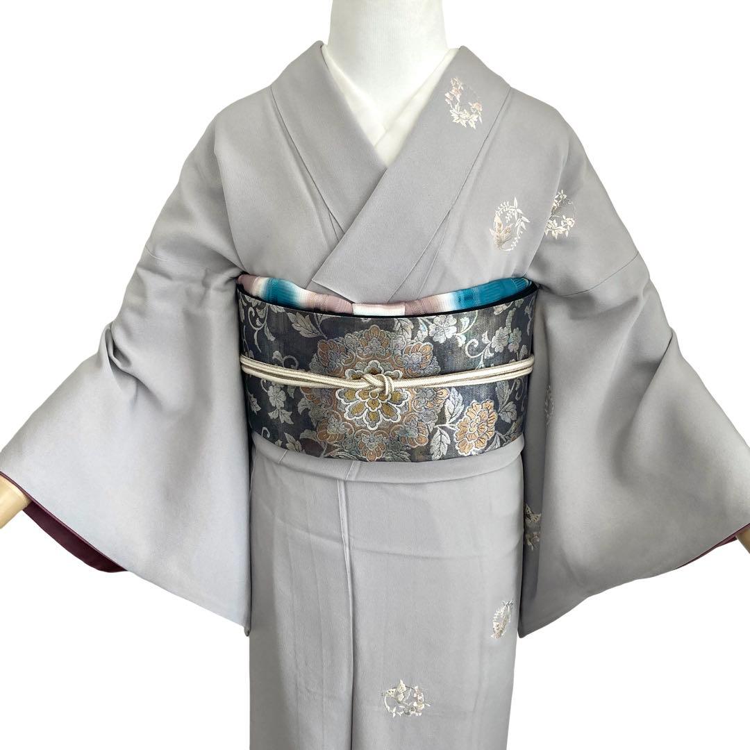 ★fscdbekym★蝶の刺繍 一つ紋 付下げ 着物 NO88