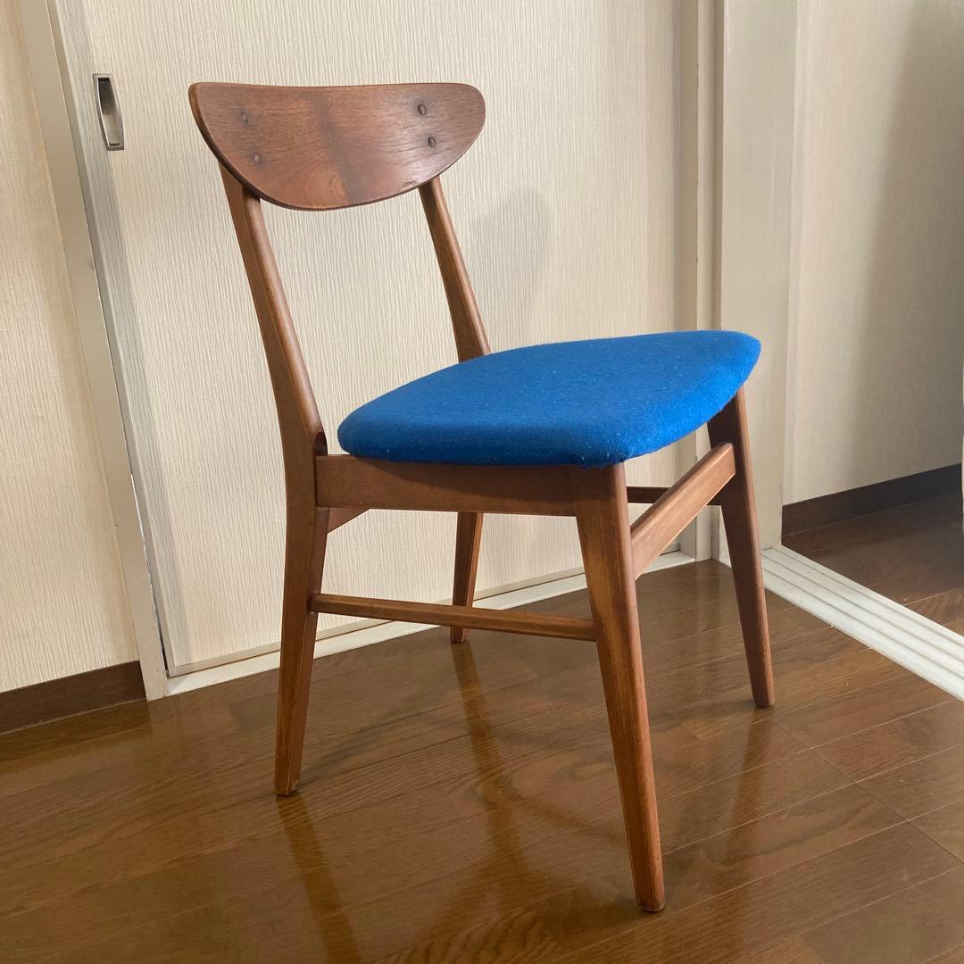 ヴィンテージ　青い木製　デスクチェア