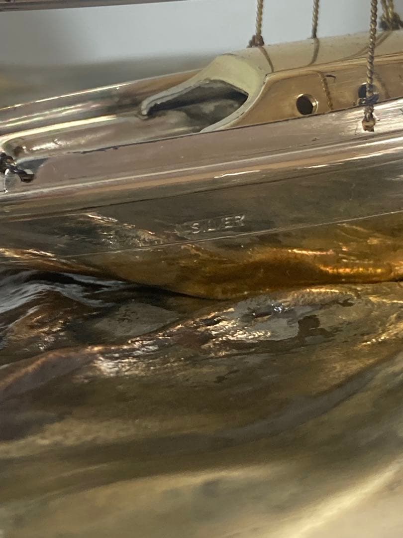 希少 2隻　シルバー製の帆船置物 ガラスケース付き　船　計124g 断捨離