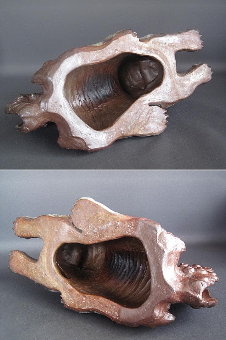 優品‼ 備前名工! 藤原陶斎 作『獅子置物』細工物 高19.5㎝ 横38㎝