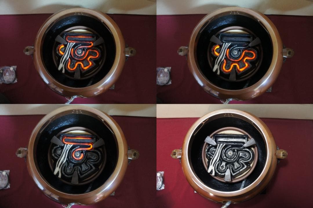 ☆美品 在銘 南鐐(銀)摘み真形釜添え 唐銅鬼面風炉 500W 電熱器送料込み