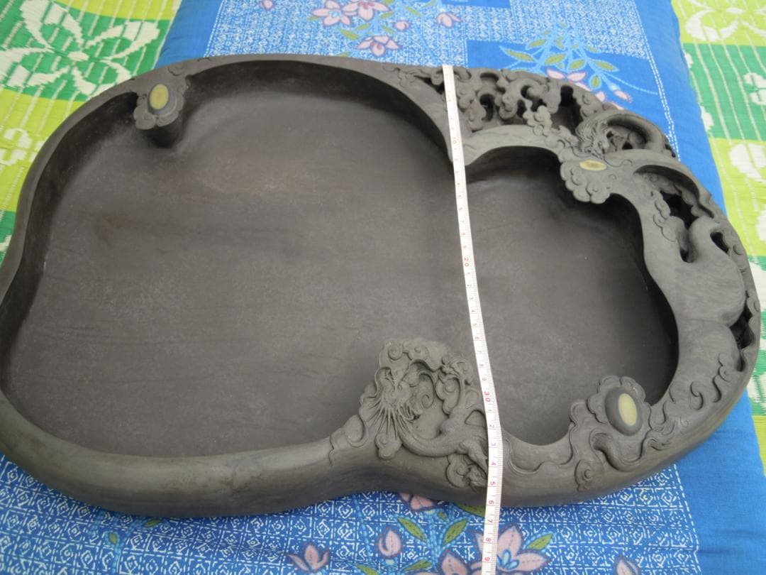 端渓 筆洗い 眼柱多数 彫刻 箱付き　文具四宝 ！！