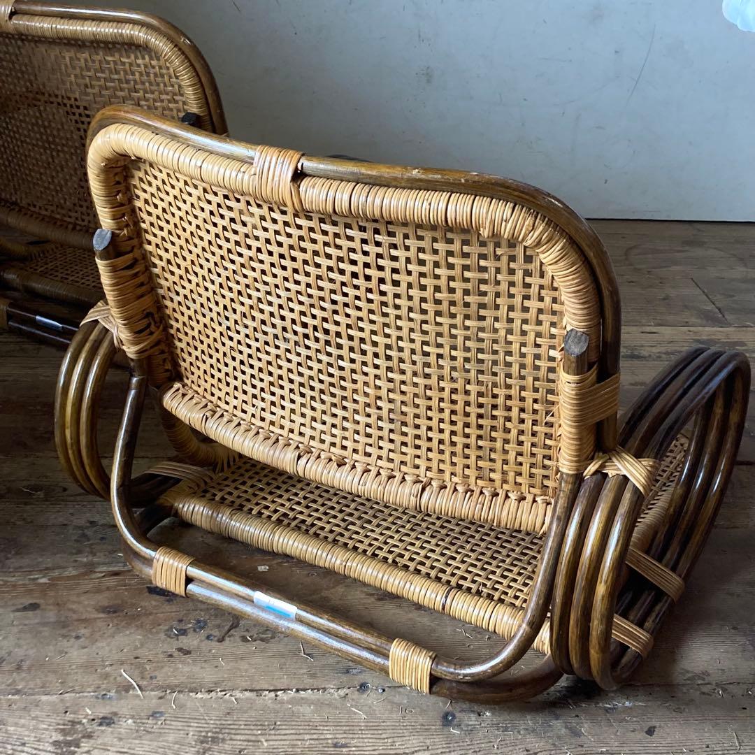 2脚セット ヴィンテージラタン 座椅子 肘掛け 和モダン 古民家