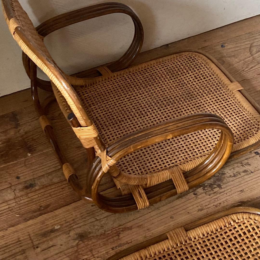 2脚セット ヴィンテージラタン 座椅子 肘掛け 和モダン 古民家