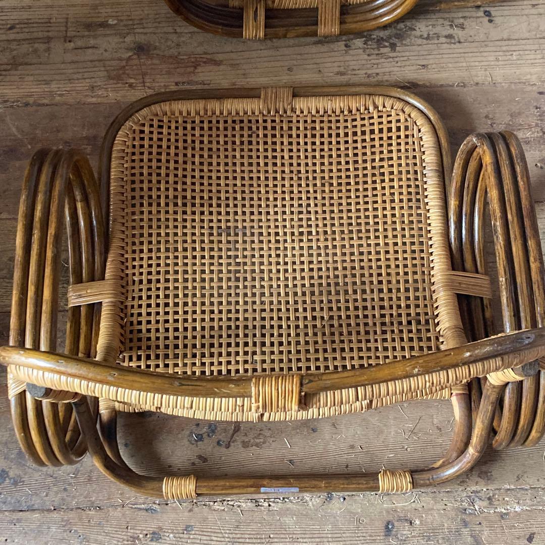 2脚セット ヴィンテージラタン 座椅子 肘掛け 和モダン 古民家