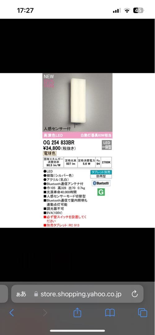 人感センサー付きポーチライト