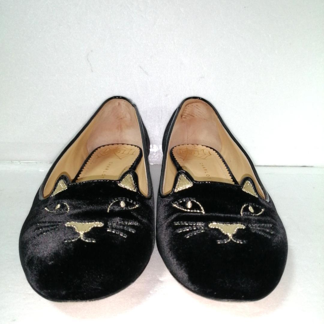 charlotte olympia フラットシューズ　ベロア　猫