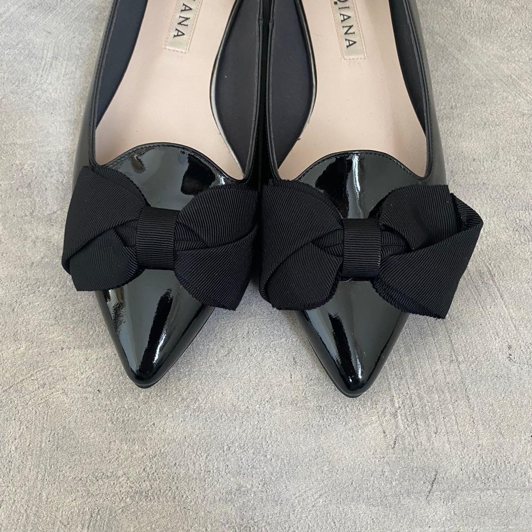 【極美品】DIANA ダイアナ ポインテッドトゥ オペラシューズ リボン