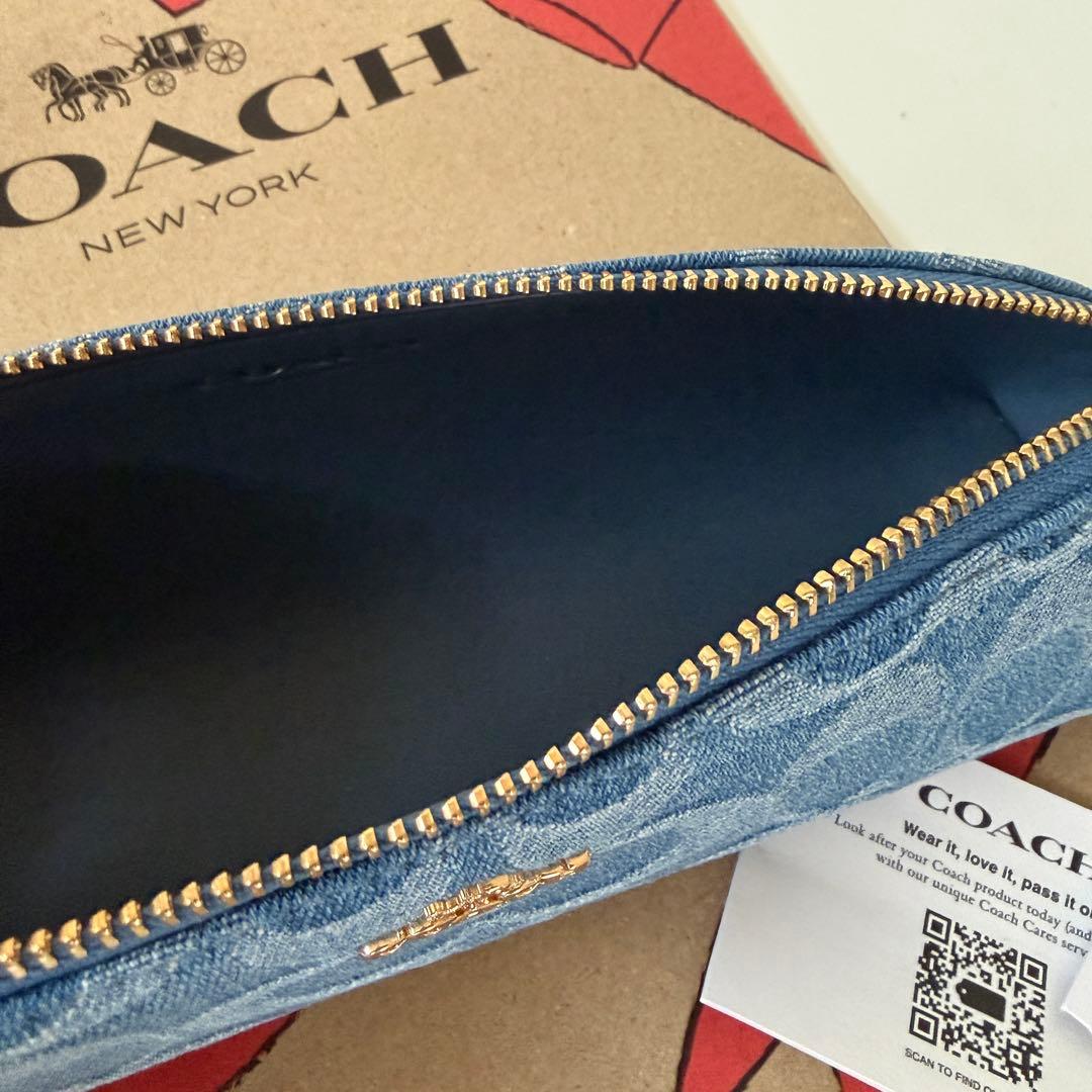コーチ☆新品☆シグネチャー デニム ペンシルケース/コスメケース 青 ブルー