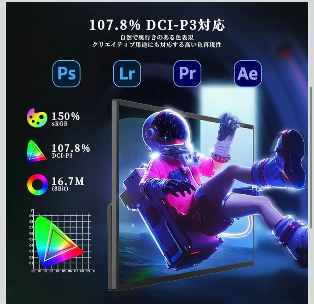 量子ドット技術採用19インチ 4K モバイルモニター 144Hz QLED