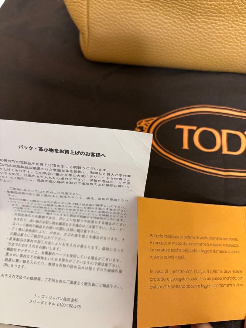 TOD'S　トッズ　レザーハンドバッグ　ベージュ　保存袋　カード　ハンドバッグ