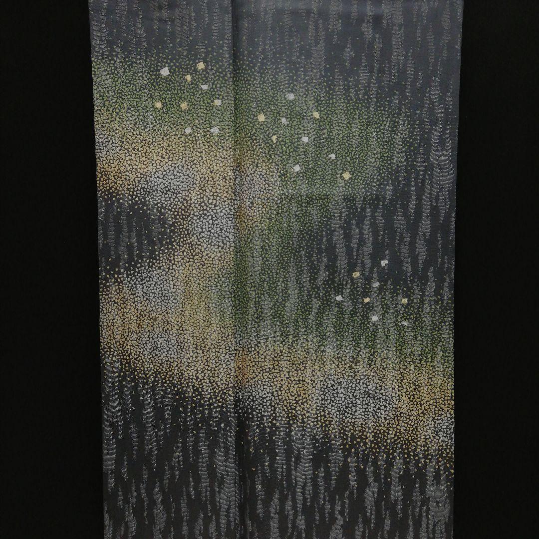 しゃれ訪問着(袷)　(銀通し銀河紋様　オーロラ風　墨黒色系　落款　小サイズ)