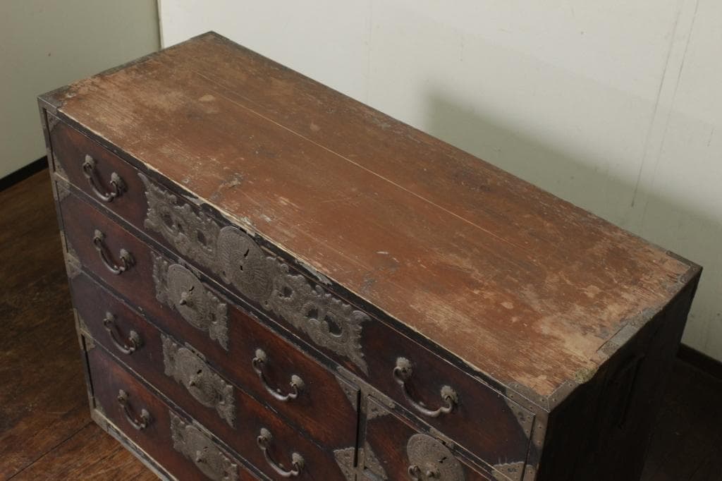 仙台箪笥 時代箪笥 欅 菊唐草 木瓜 金具 古家具 和箪笥 古道具 古民家 店舗