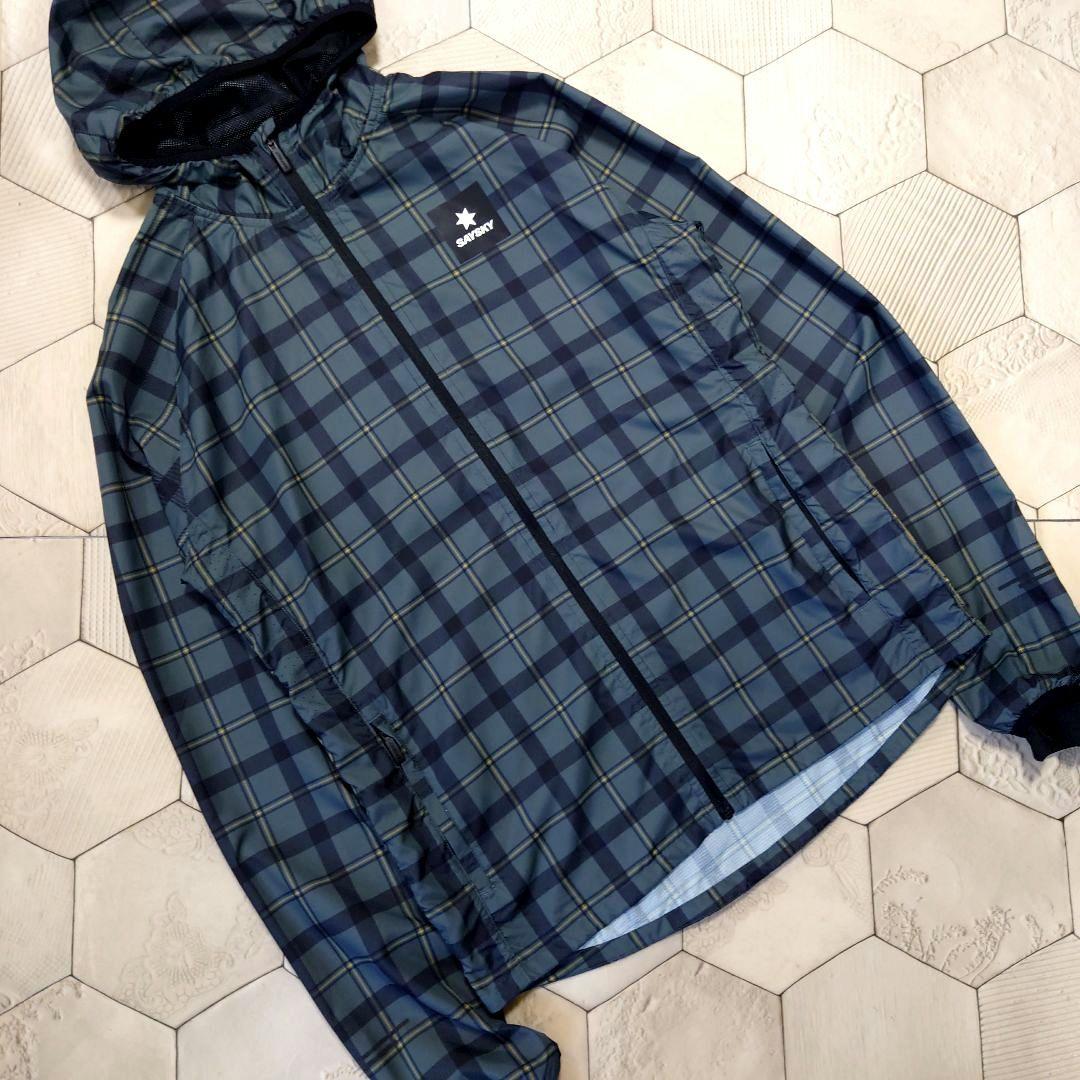 極美品 SAYSKY ランニングジャケット チェック柄 ナイロンパーカー