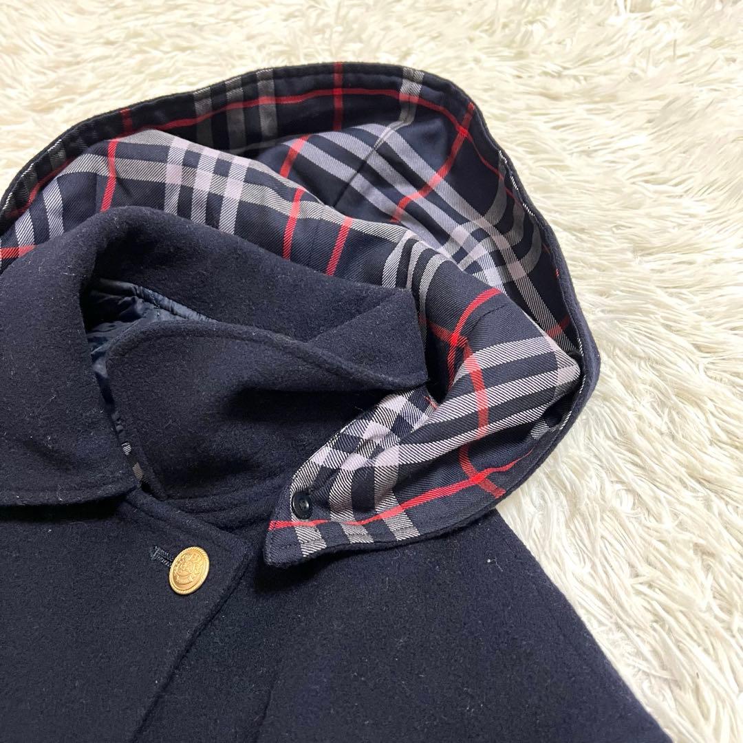 バーバリー フードコート ダブル チェック 金ボタン　 キルティング ネイビーM
