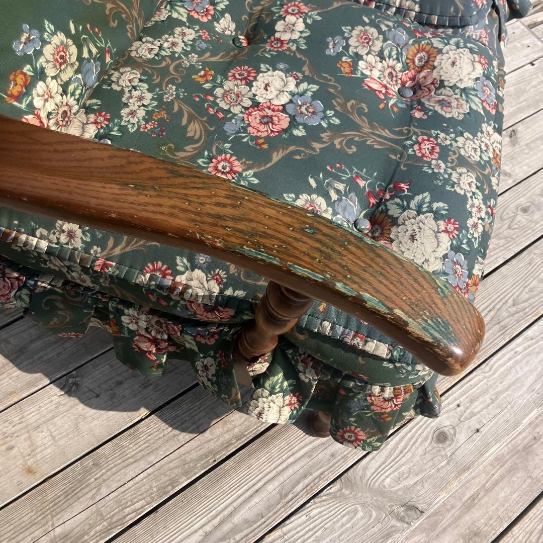 ヴィンテージ 飛騨産業 キツツキ 木製フレーム 花柄2人掛けソファー セパレート