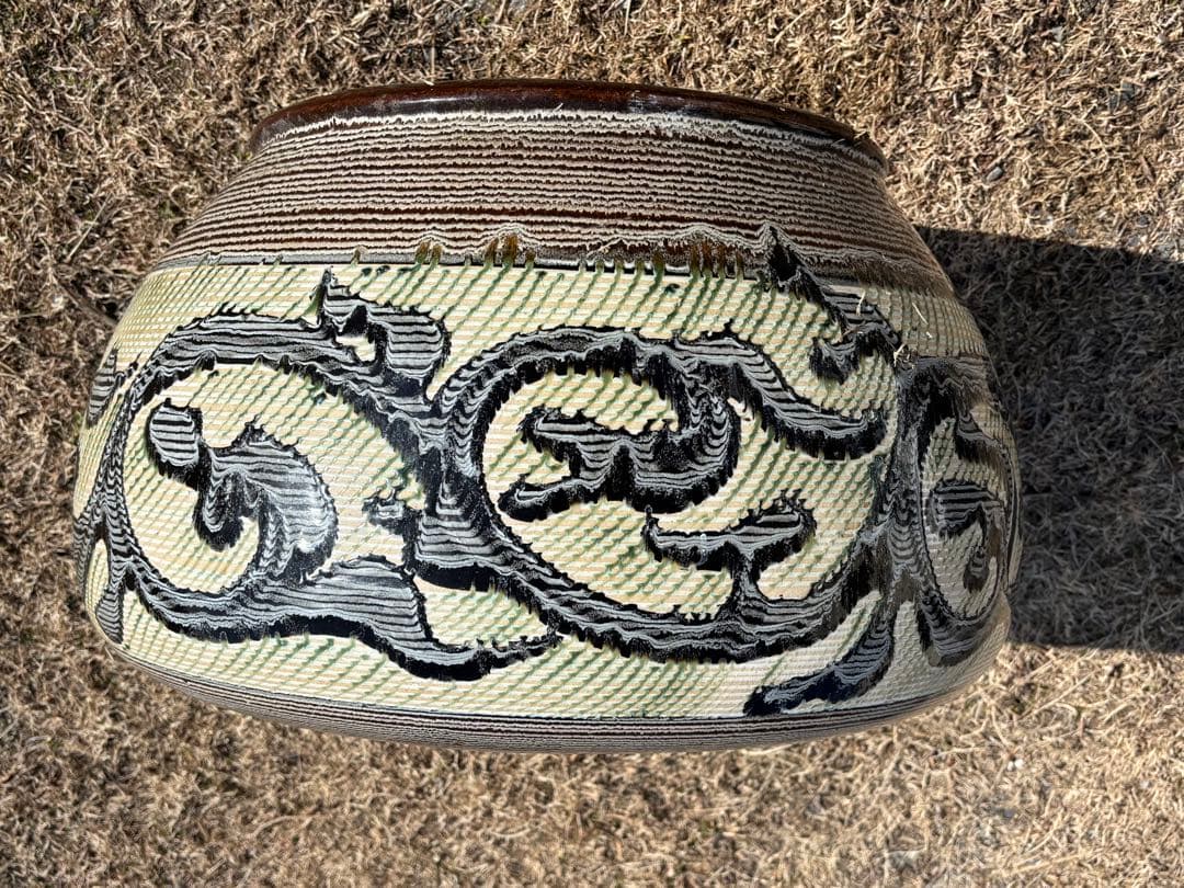 専用出品です。 大型火鉢　装飾的な模様の 陶器　昭和初期　昭和レトロ