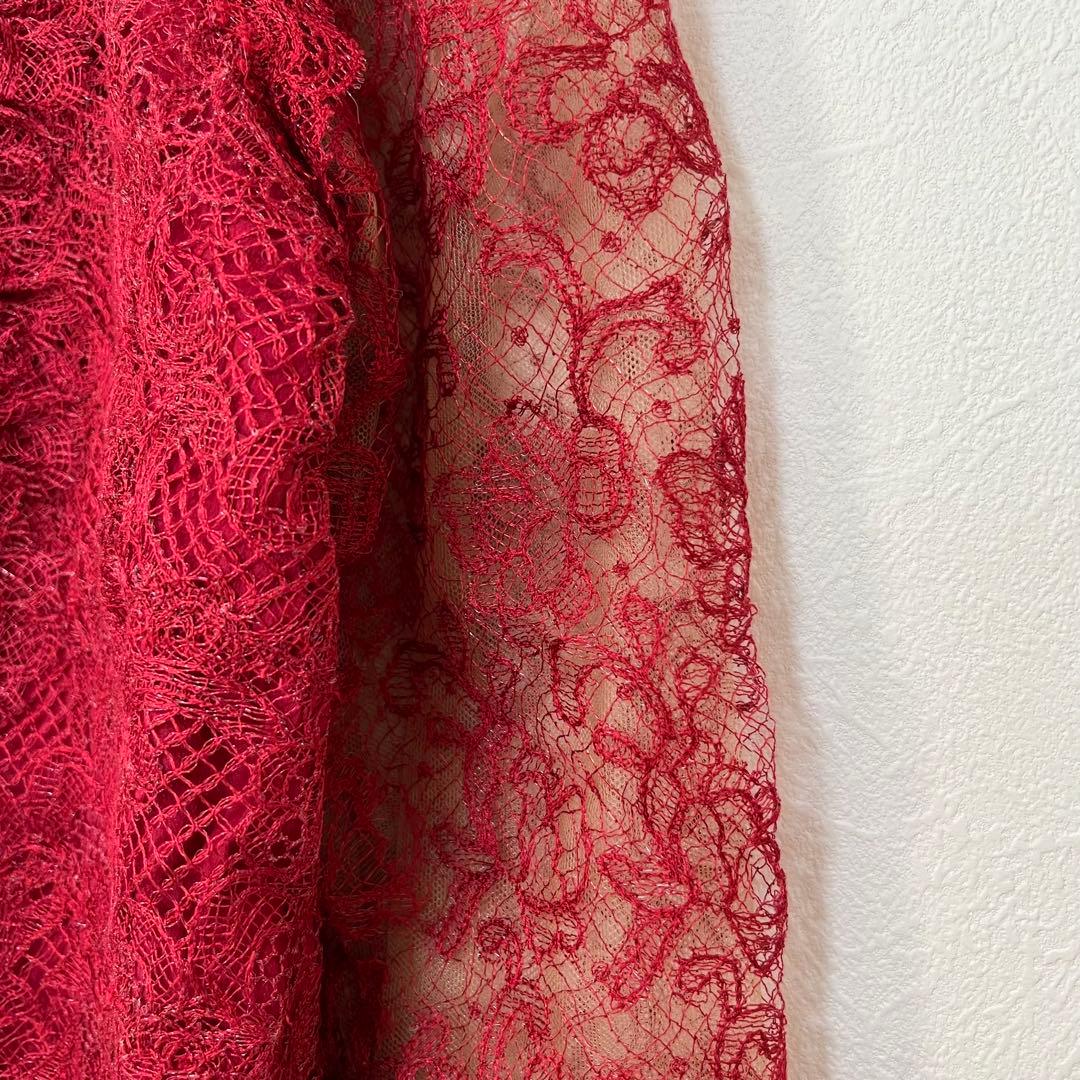 1950 エルマンノシェルビーノ 赤 レース シルクブレンド 高級感 《L》