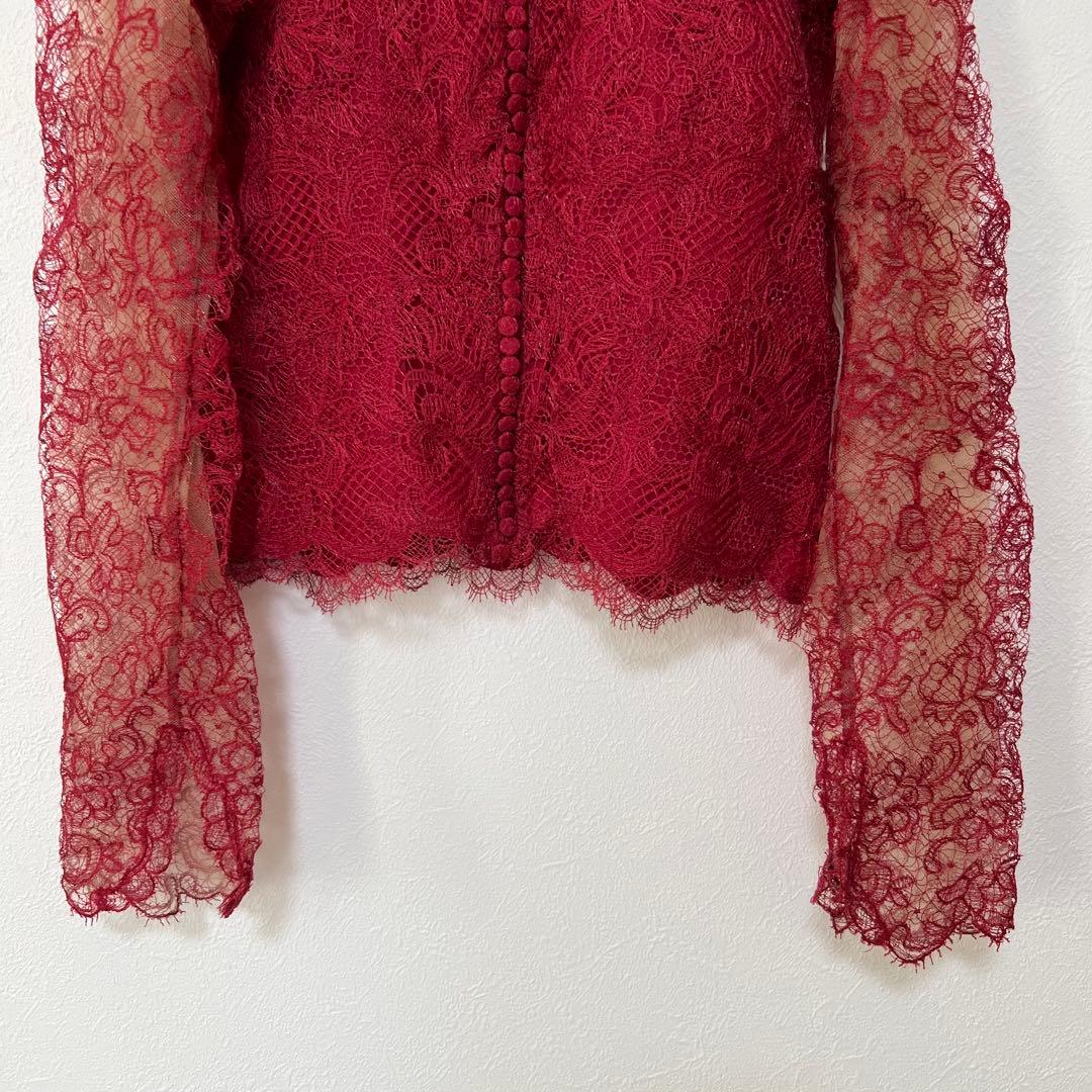 1950 エルマンノシェルビーノ 赤 レース シルクブレンド 高級感 《L》
