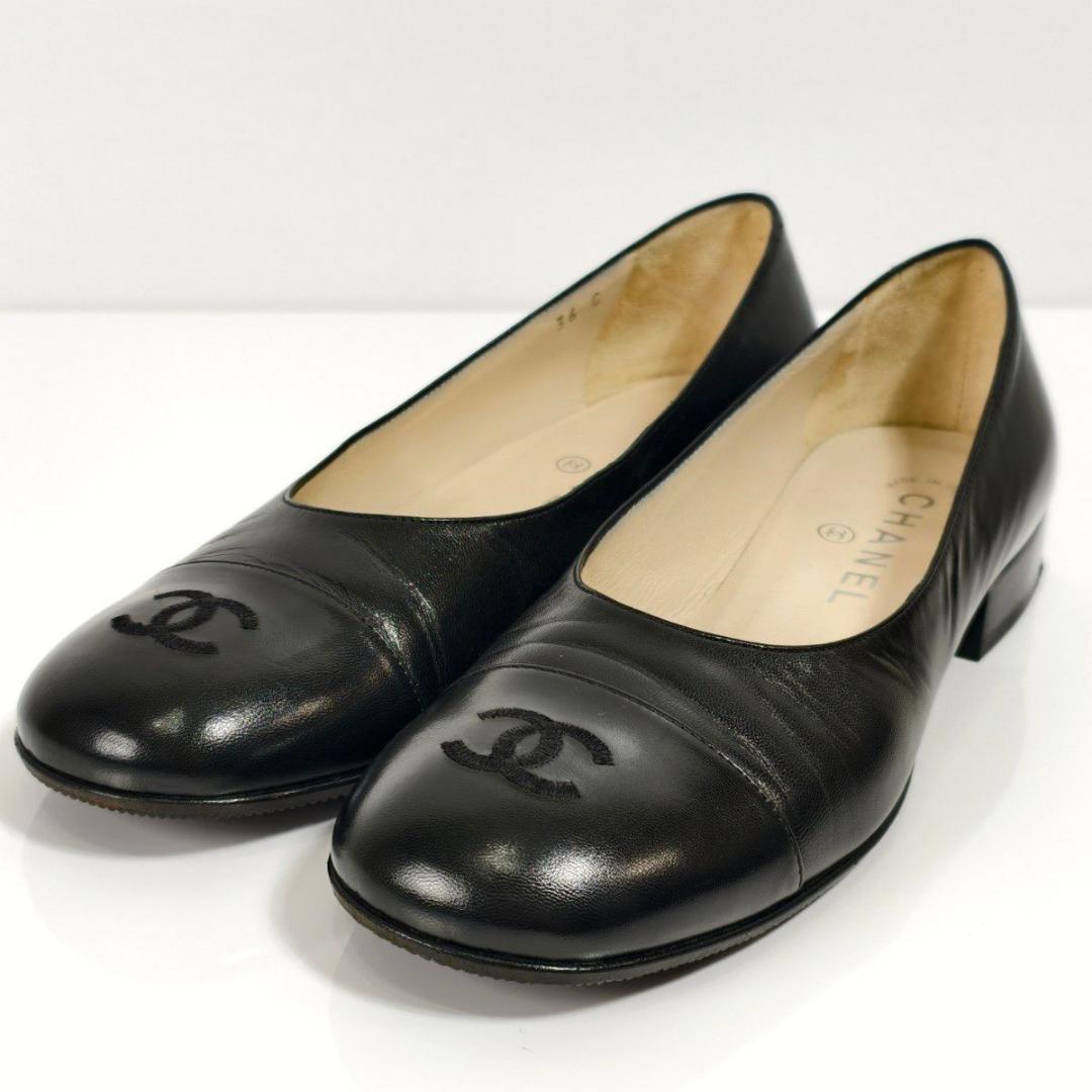 【美品】CHANEL シャネル パンプス レザー ココマーク ブラック 23cm