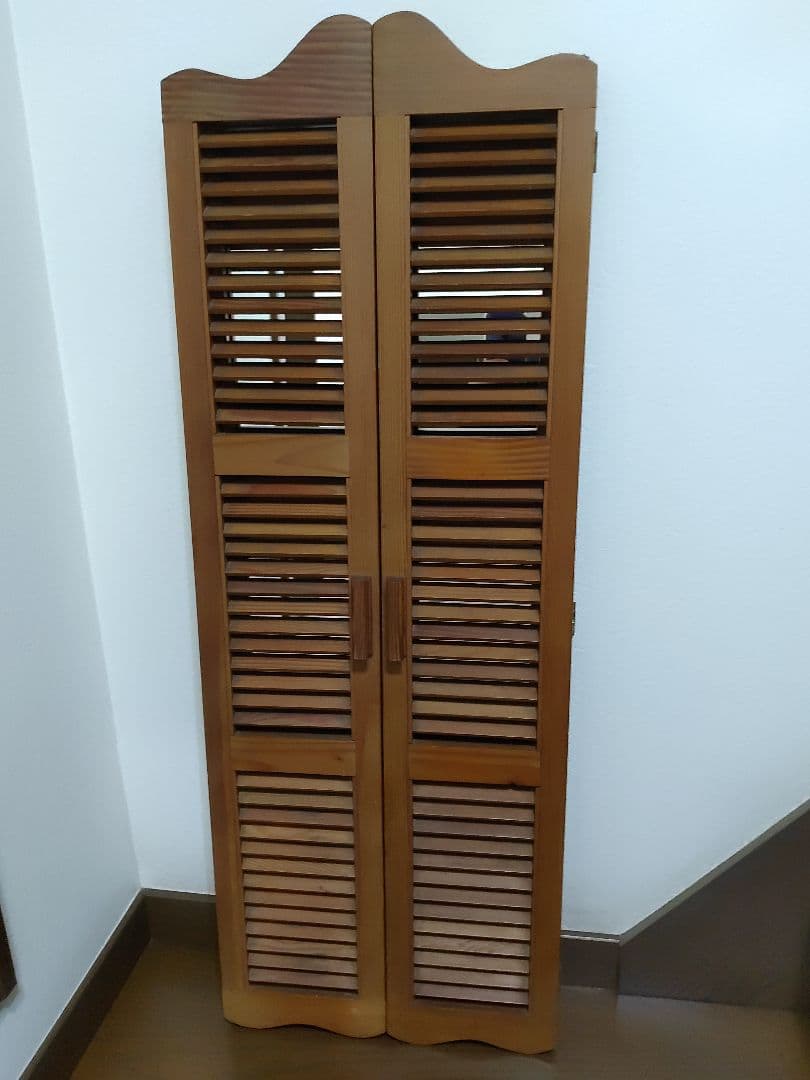 ヴィンテージ ウッドドア ミラー 両開き扉式 壁掛け 鏡 姿見 ルーパー